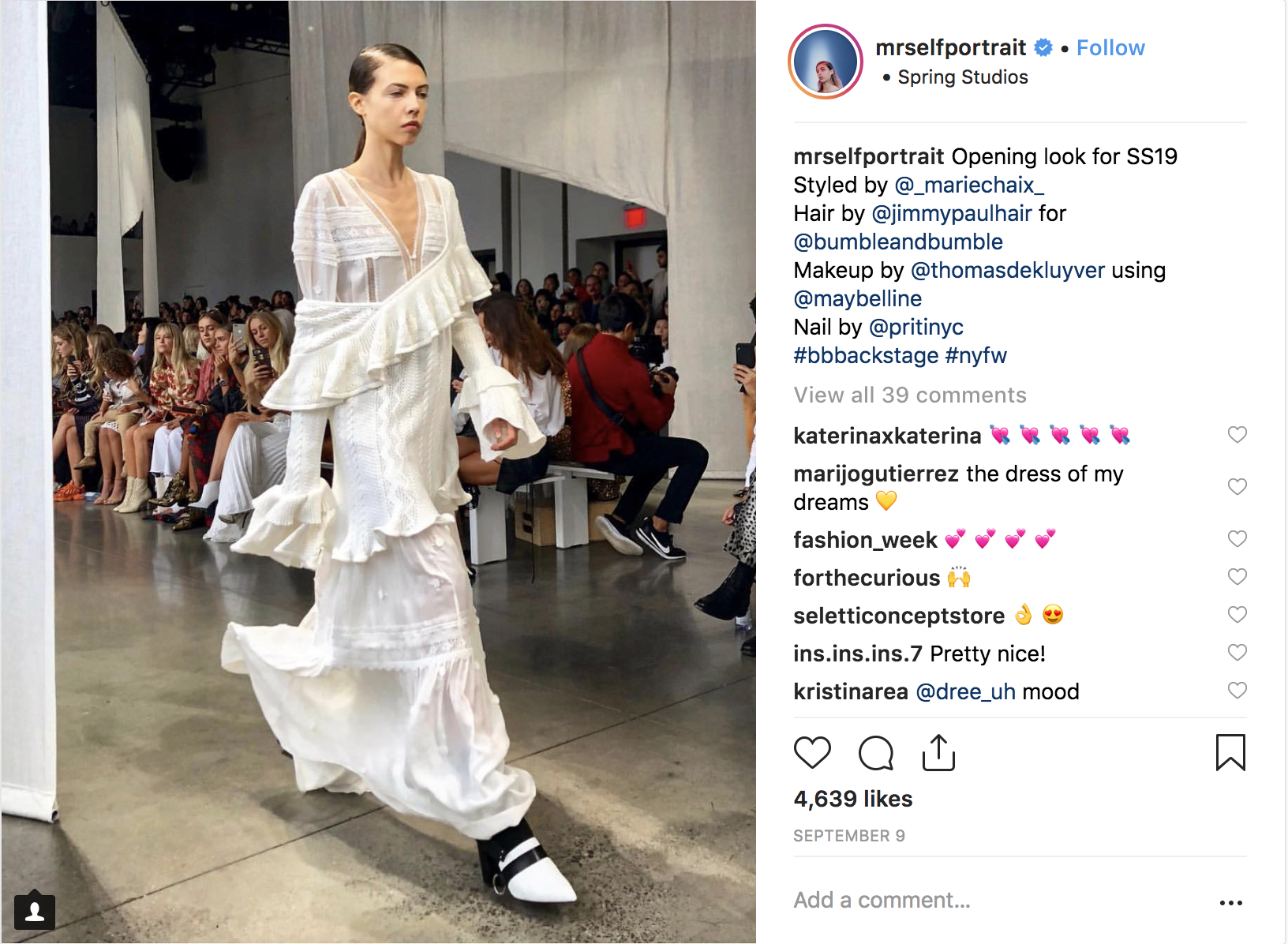 Self Portrait SS19 Opening Look Instagram Photo